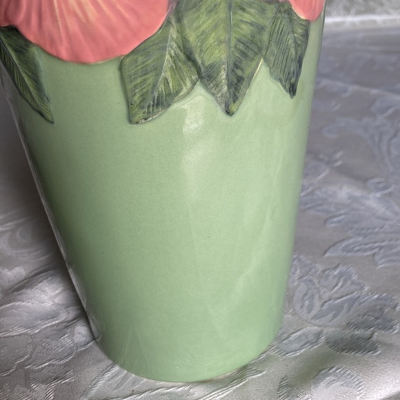 WHITNEY SMITH POTTERY tall vase w/ pink hibiscus, green leaves  $39 - Picture 4 of 6